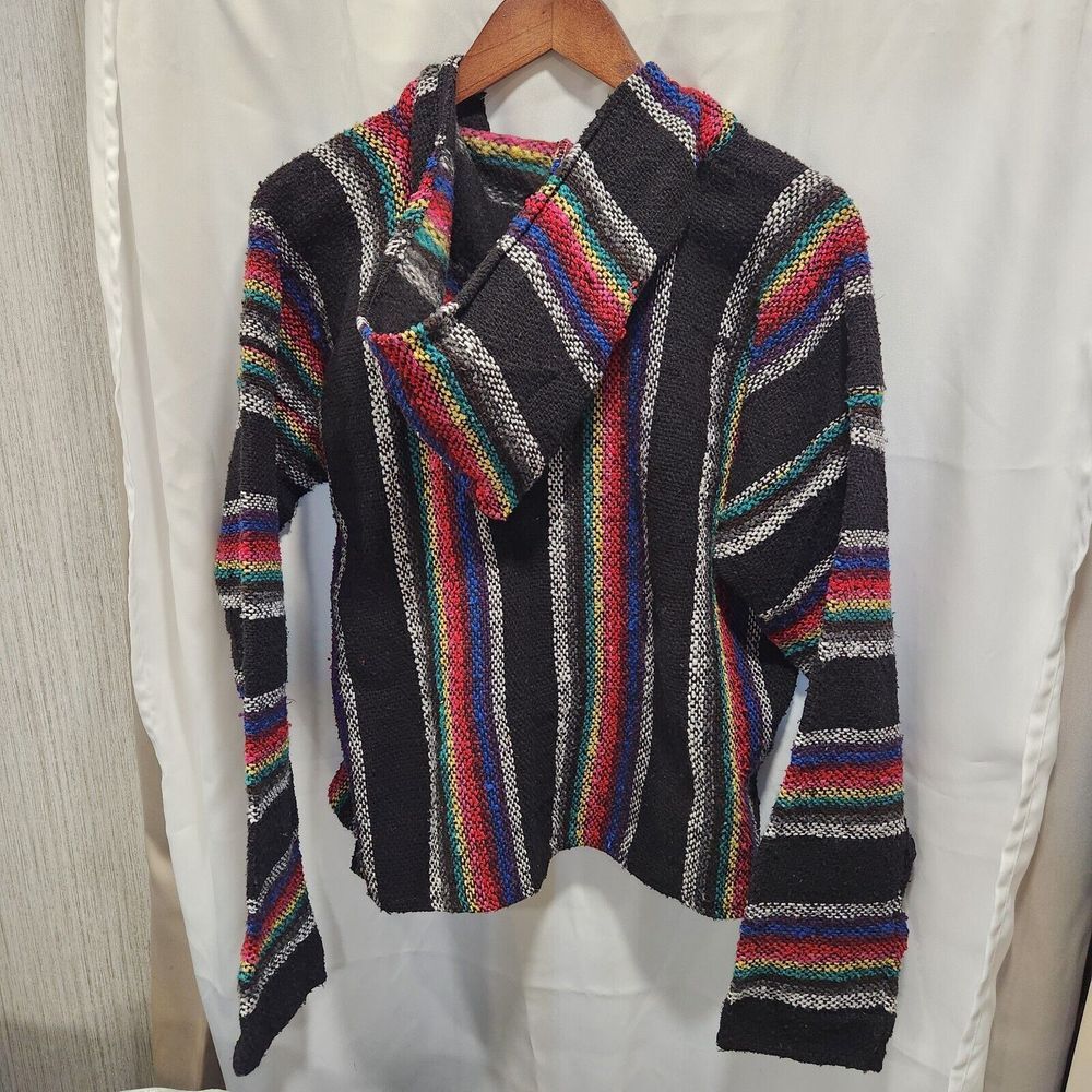 Vel-Mex Mexican Poncho Rasta Hooded Sweatshirt Adult Large Black Hippie sz M - Picture 3 of 3